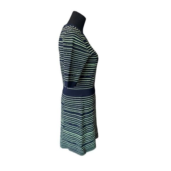 A.L.C. Culver Sweater Knit Dress Navy Acid Green Striped Mini Sz M Retail $560 - Picture 5 of 8